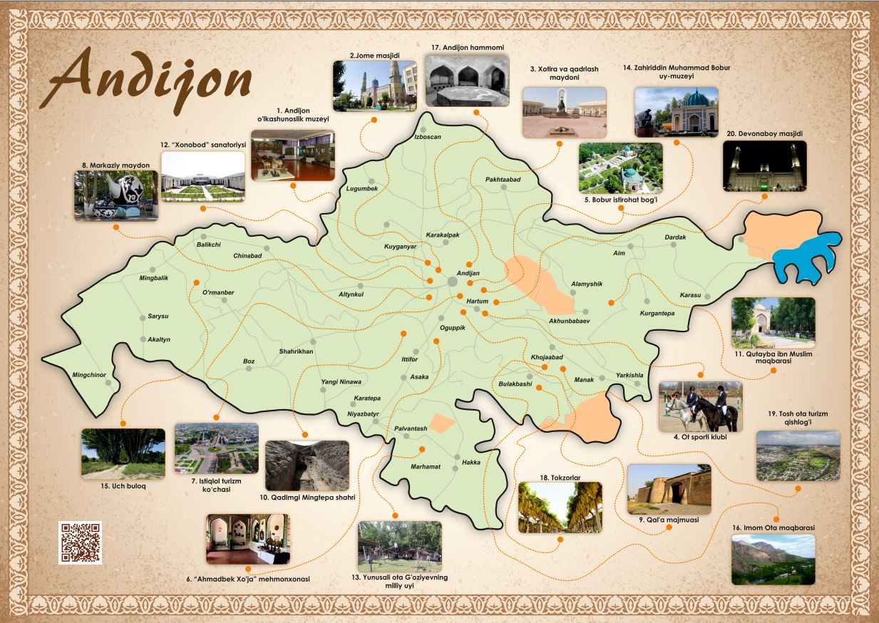 Andijon viloyatining turizm xaritasi