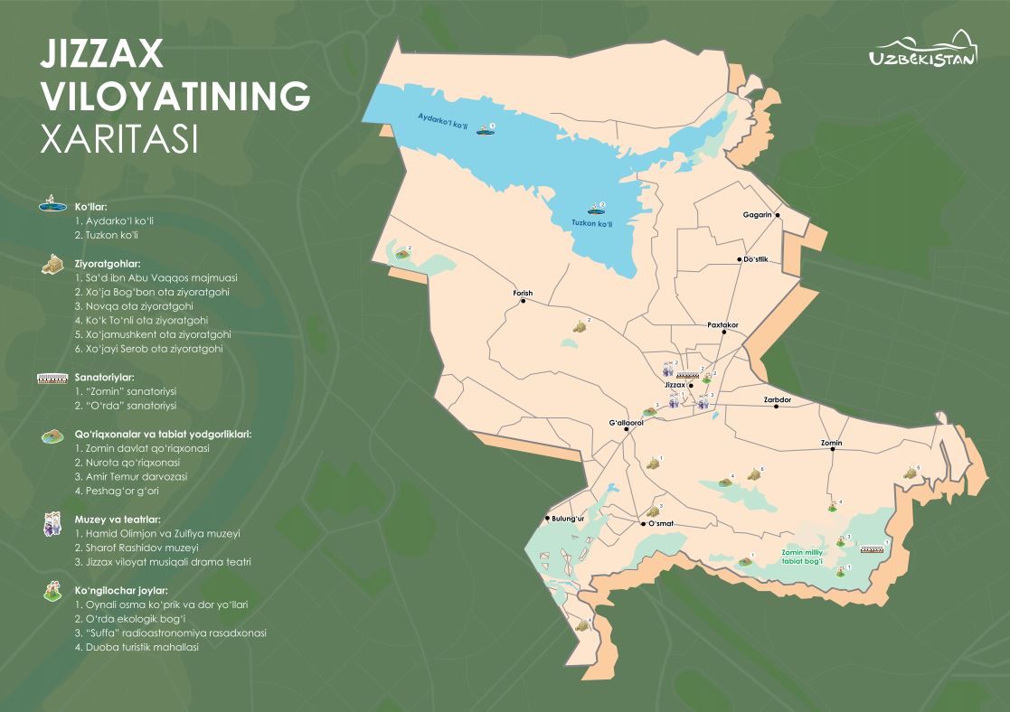 Jizzax viloyatining xaritasi